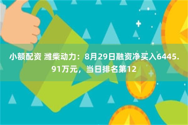 小额配资 潍柴动力：8月29日融资净买入6445.91万元，当日排名第12