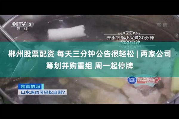 郴州股票配资 每天三分钟公告很轻松 | 两家公司筹划并购重组 周一起停牌